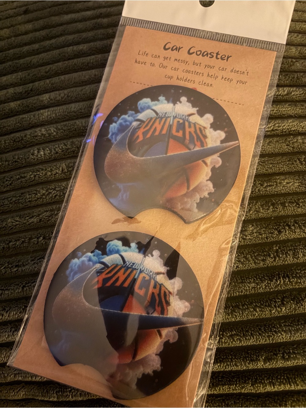 New York Knicks Basketball Car Coasters - Black/Orange/Blue, NEW